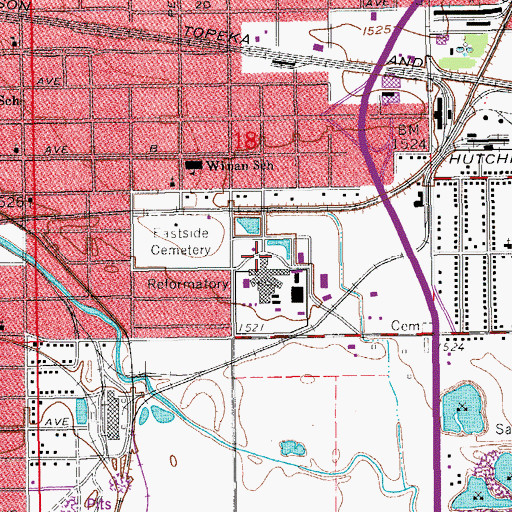 Topographic Map of Hutchinson Correctional Facility Central Unit, KS