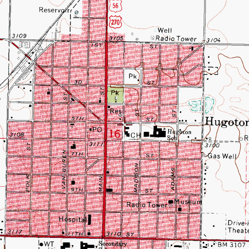 Topographic Map of Stevens County Jail, KS