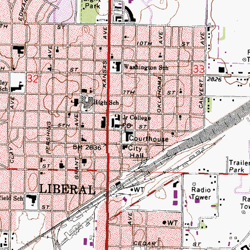 Topographic Map of Seward County Jail, KS