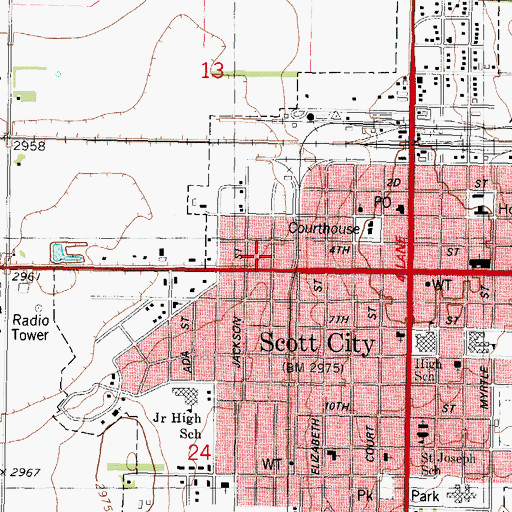 Topographic Map of Scott County Detention Center, KS