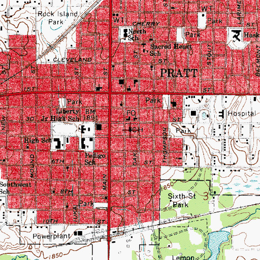 Topographic Map of Pratt County Jail, KS