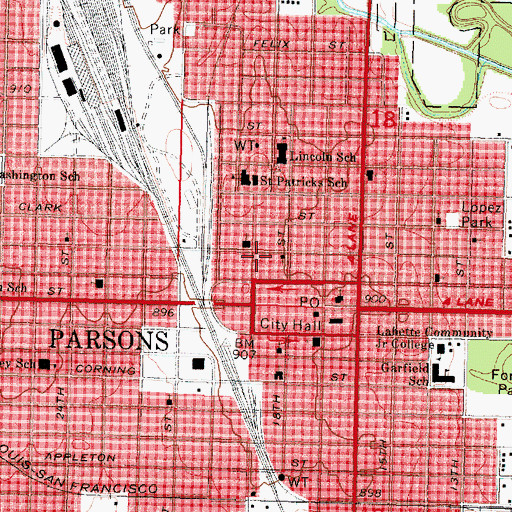 Topographic Map of Parsons City Jail, KS