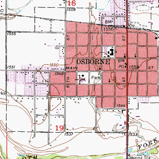 Topographic Map of Osborne County Jail, KS