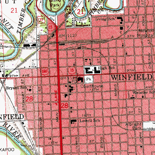 Topographic Map of Cowley County Jail, KS