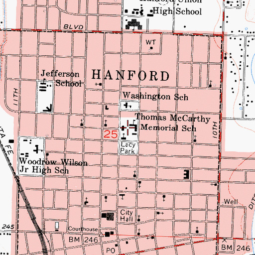 Topographic Map of Thomas McCarthy Memorial School, CA