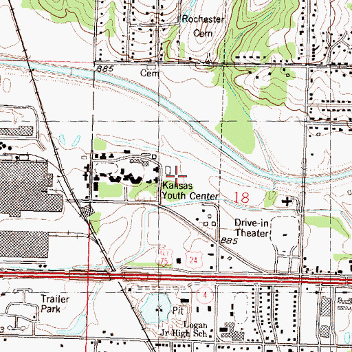 Topographic Map of Kansas Juvenile Correctional Complex, KS