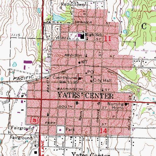 Topographic Map of Woodson County Jail, KS