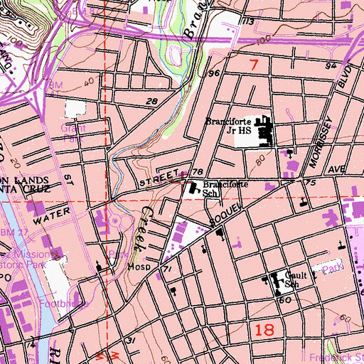 Topographic Map of Branciforte Small Schools Campus - Monarch Community School, CA