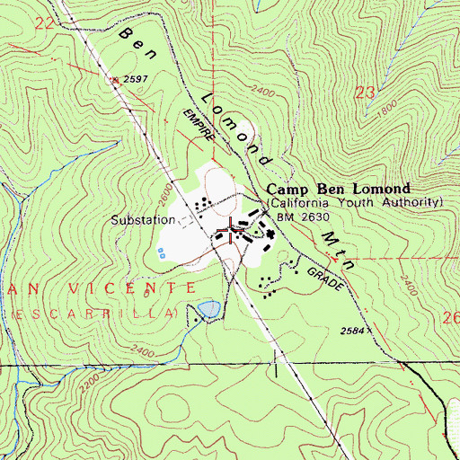 Topographic Map of Ben Lomond Youth Conservation Camp, CA