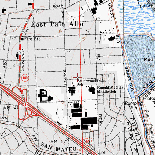 Topographic Map of Eastside College Preparatory School, CA