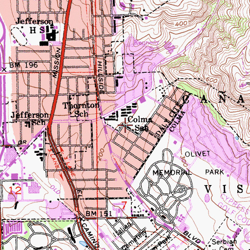 Topographic Map of Susan B Anthony Elementary School, CA
