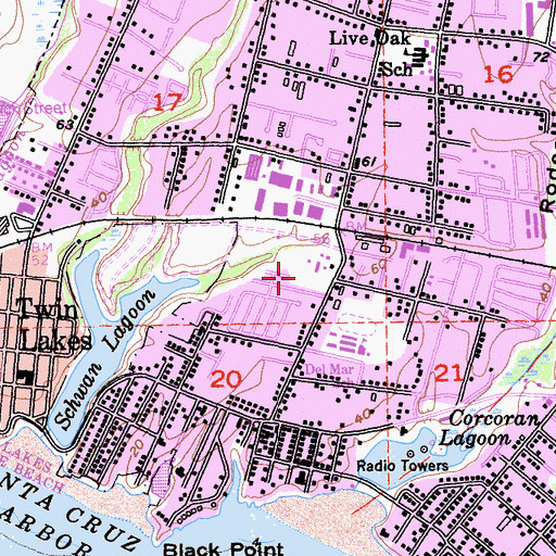 Topographic Map of Shoreline Middle School, CA