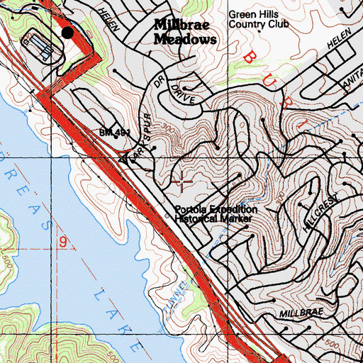 Topographic Map of Mills Montessori School, CA