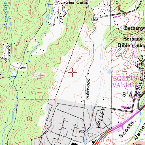 Topographic Map of Scotts Valley High School, CA