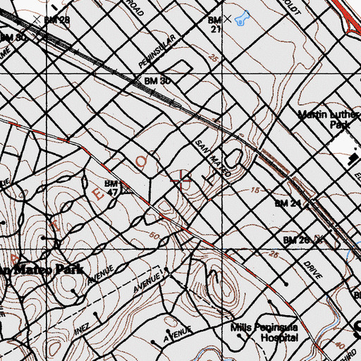 Topographic Map of Russell Bede School, CA