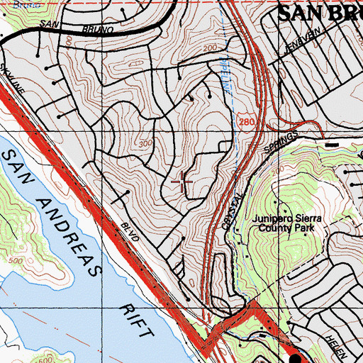 Topographic Map of San Mateo Union High School Community Day, CA