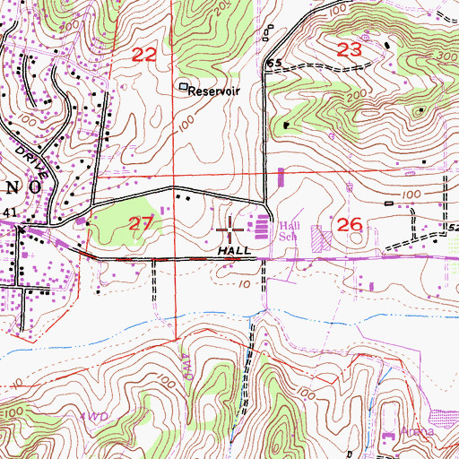 Topographic Map of Hall Elementary School, CA
