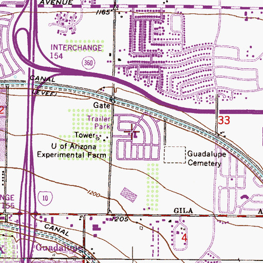 Topographic Map of Rancho Tempe Family and Adult Mobile Home Park, AZ