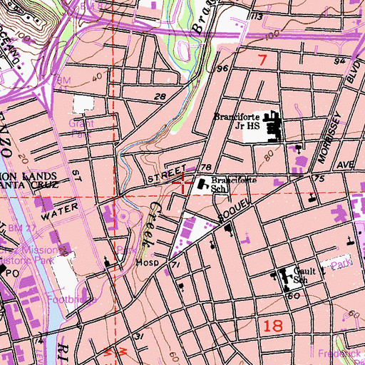 Topographic Map of Branciforte Small Schools Campus - Castanoa High School, CA