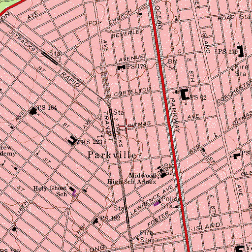 Topographic Map of Ditmas Theater (historical), NY