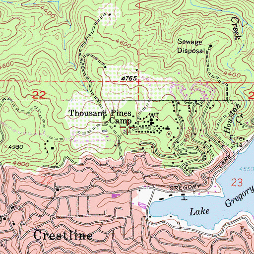 Topographic Map of Thousand Pines Camp, CA