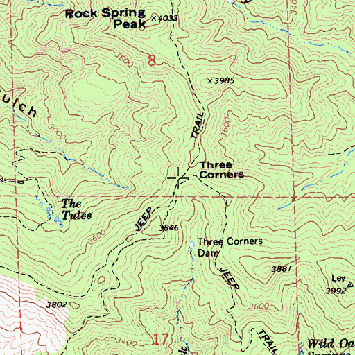 Topographic Map of Three Corners, CA