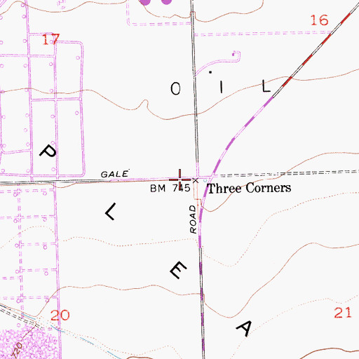 Topographic Map of Three Corners, CA