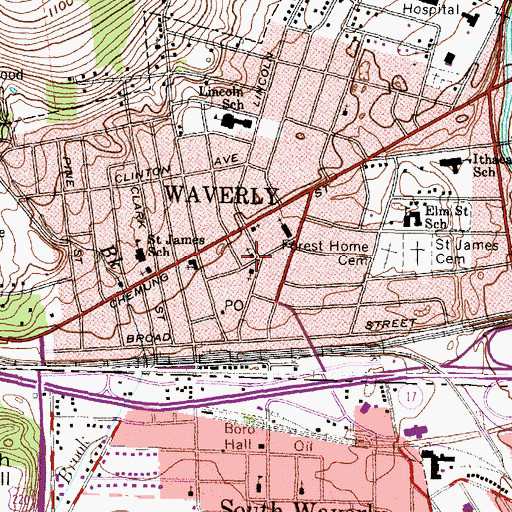 Topographic Map of First Baptist Church, NY