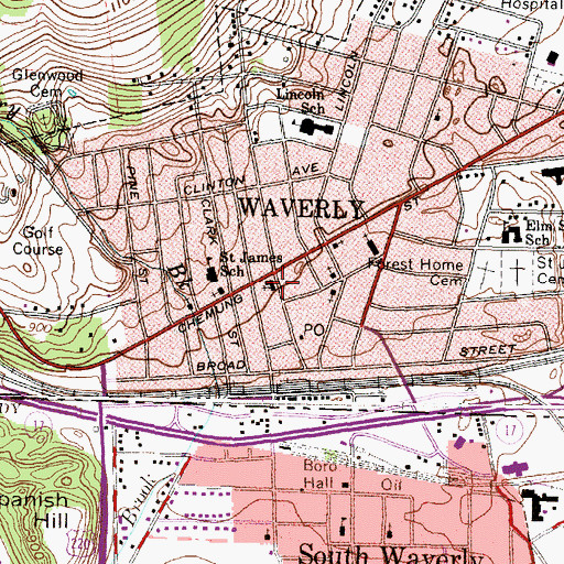 Topographic Map of United Methodist Church of Waverly, NY