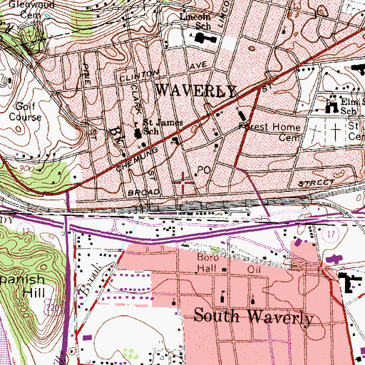 Topographic Map of Waverly Free Library, NY