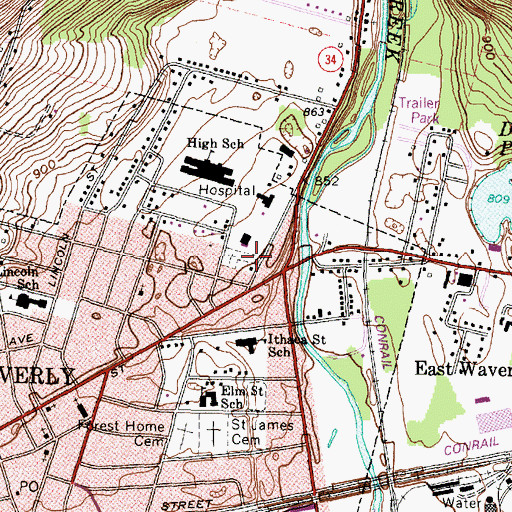 Topographic Map of Factoryville Cemetery, NY