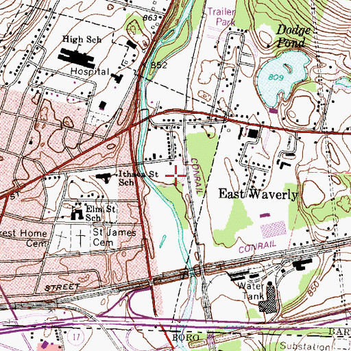 Topographic Map of Waverly Memorial Park, NY