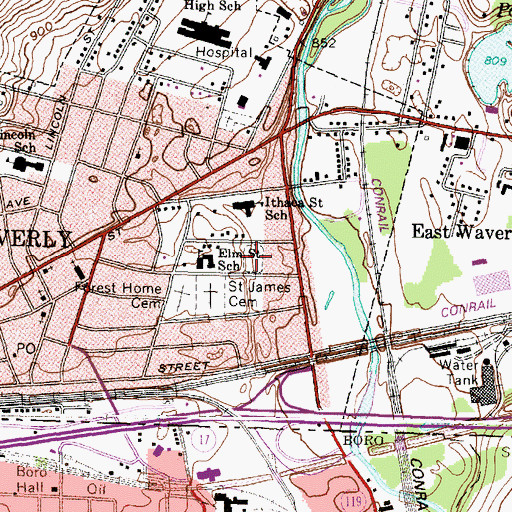Topographic Map of Waverly Stadium, NY