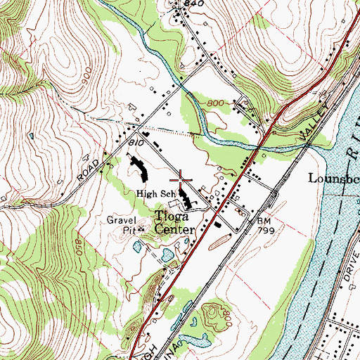 Topographic Map of Tioga Senior High School, NY