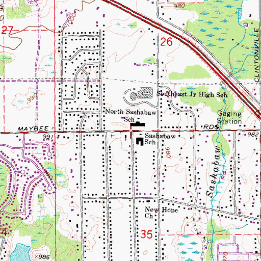 Topographic Map of Sashabaw Presbyterian Church, MI