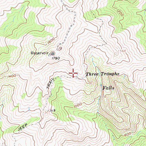 Topographic Map of Three Troughs, CA