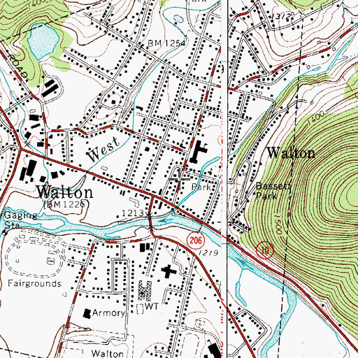 Topographic Map of Walton Municipal Building, NY