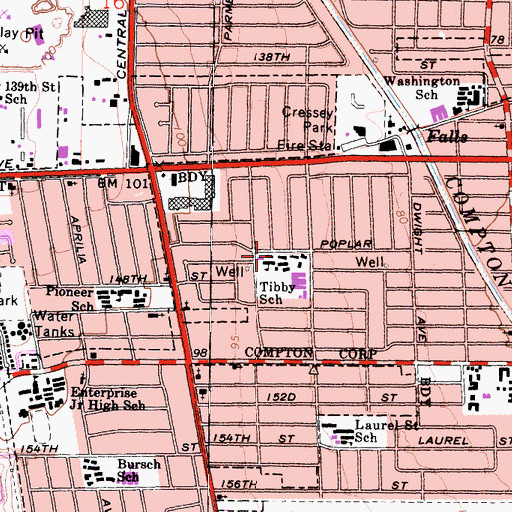Topographic Map of Tibby Elementary School, CA