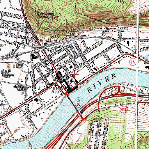 Topographic Map of First Baptist Church of Owego, NY