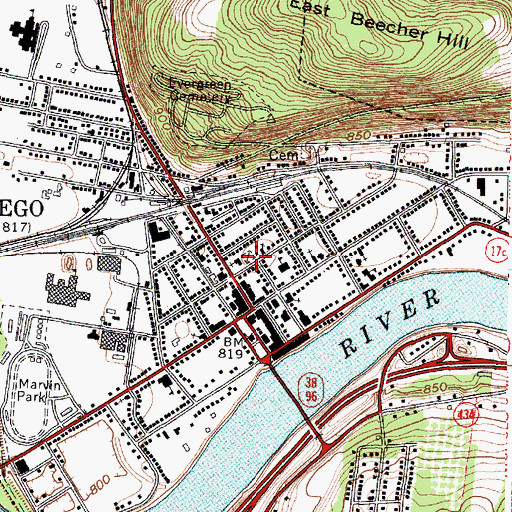Topographic Map of First Presbyterian Union Church Cemetery, NY