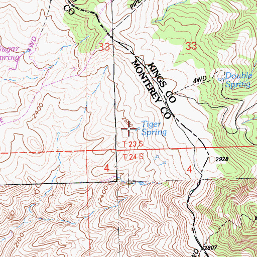Topographic Map of Tiger Spring, CA