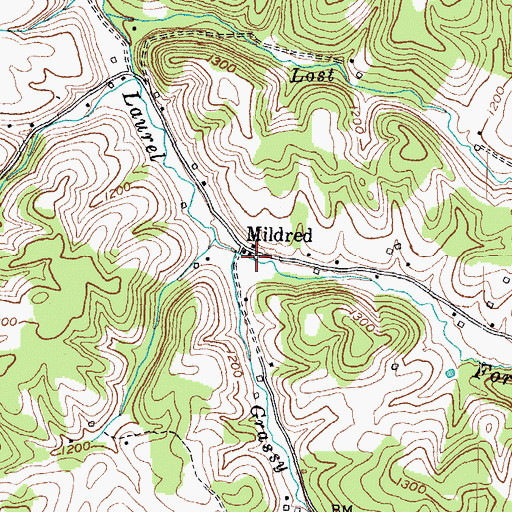 Topographic Map of Mildred Post Office (historical), KY