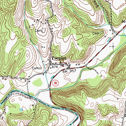 Topographic Map of Peoples Post Office (historical), KY