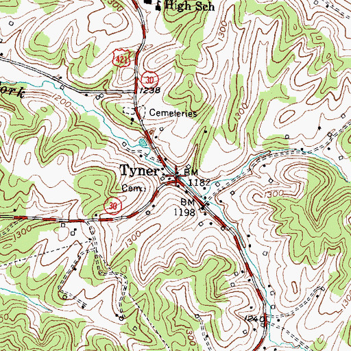 Topographic Map of Tyner Post Office, KY