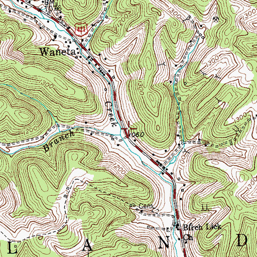 Topographic Map of Waneta Post Office, KY