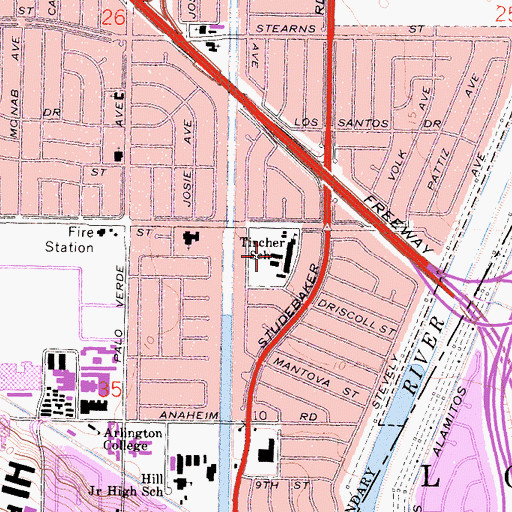 Topographic Map of Tincher Preparatory School, CA