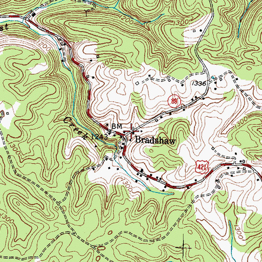 Topographic Map of Bradshaw Post Office (historical), KY