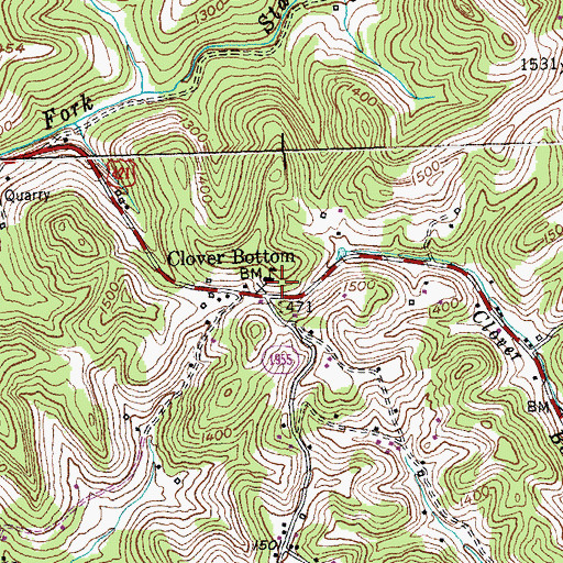 Topographic Map of Clover Bottom Post Office (historical), KY