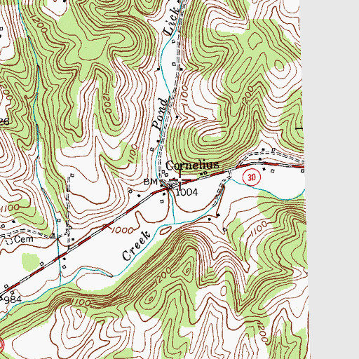 Topographic Map of Cornelius Post Office (historical), KY