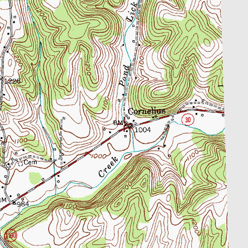 Topographic Map of Cornelius Railroad Station (historical), KY